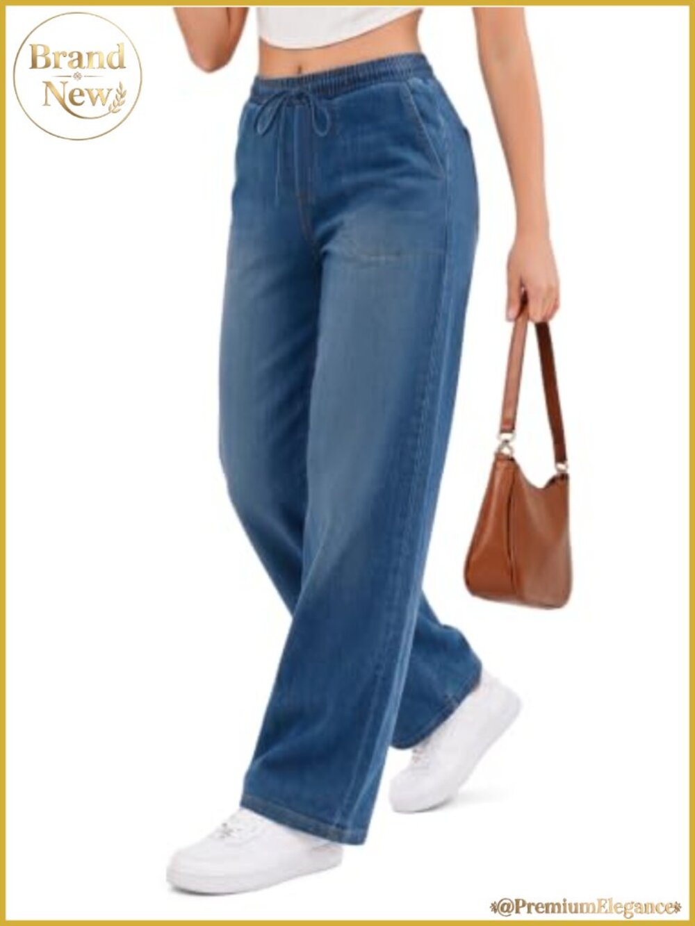 High Waisted Wide Leg Baggy Jeans for Women Stretchy Denim Pants